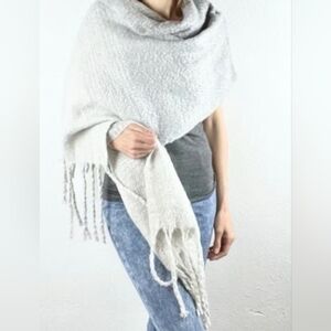 #1373 Mer-Sea Ombre Gray Fringed Scarf Cozy Knit Wrap